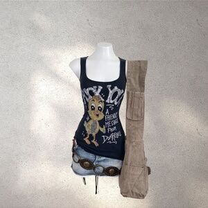 RARE Dom Rebel “I Have Something To Tell You” Chick Black Ribbed Tank Top